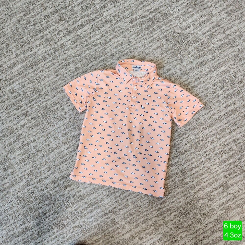 Blue Quail boy's performance UPF 50+ short sleeve fish shirt peach coral size 6